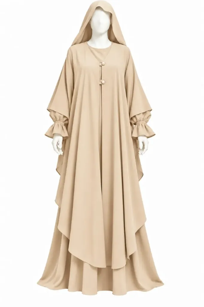 طقم مغربي - alsau 6005, قطعتين مع غطاء رأس متصل, حجاب