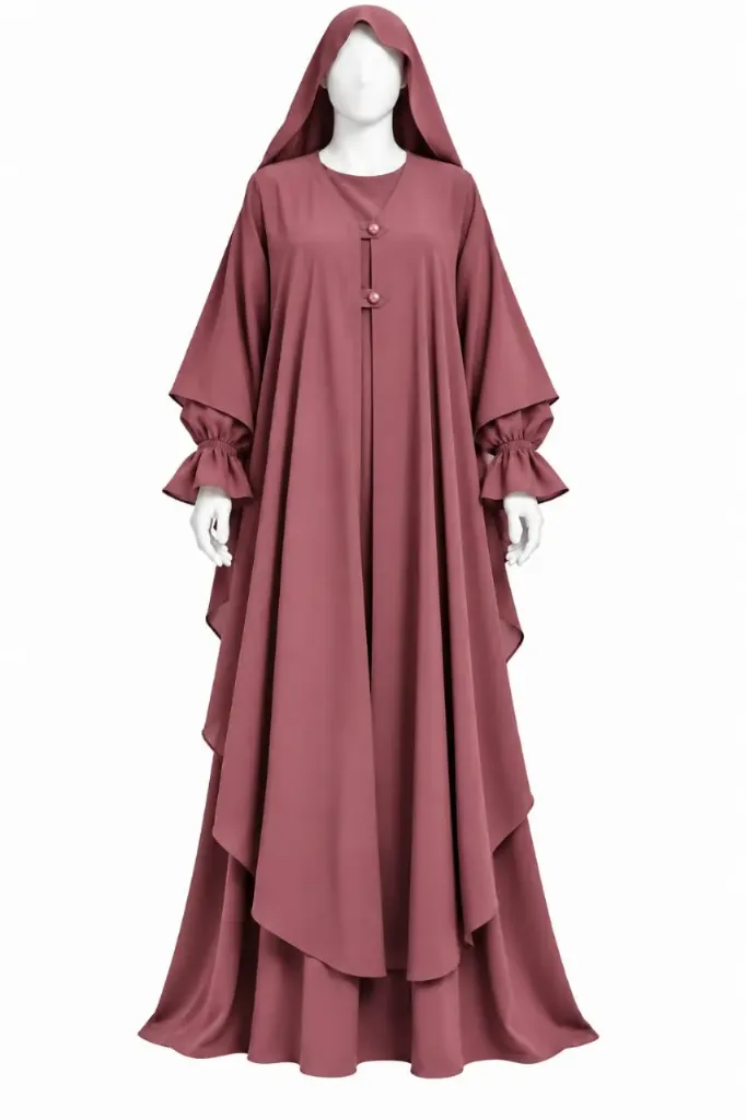 طقم مغربي - alsau 6005, قطعتين مع غطاء رأس متصل, حجاب