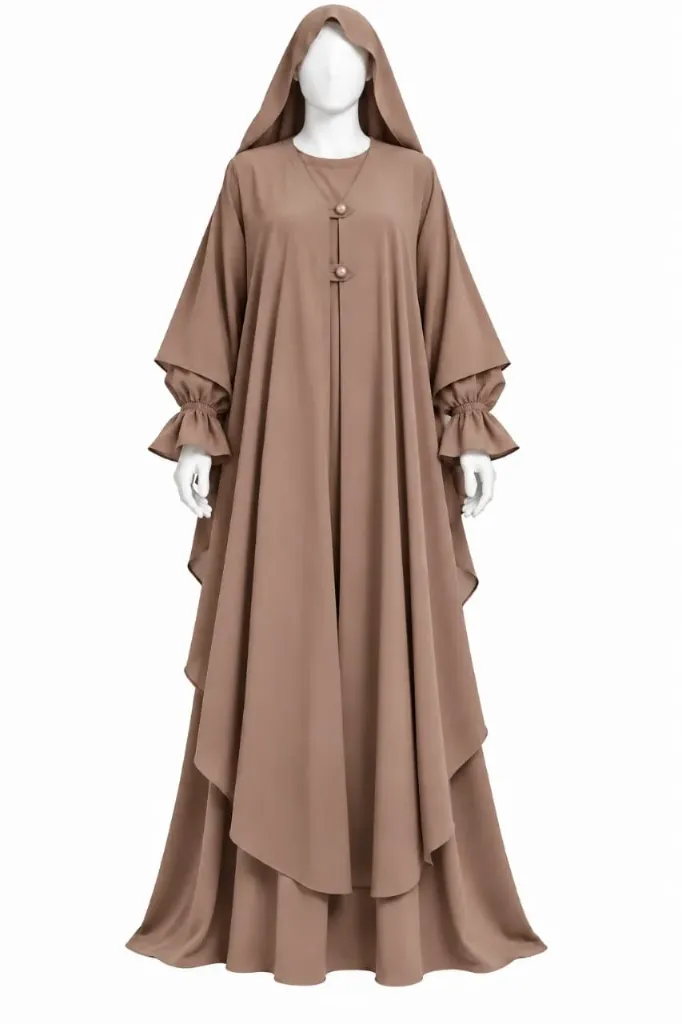 طقم مغربي - alsau 6005, قطعتين مع غطاء رأس متصل, حجاب