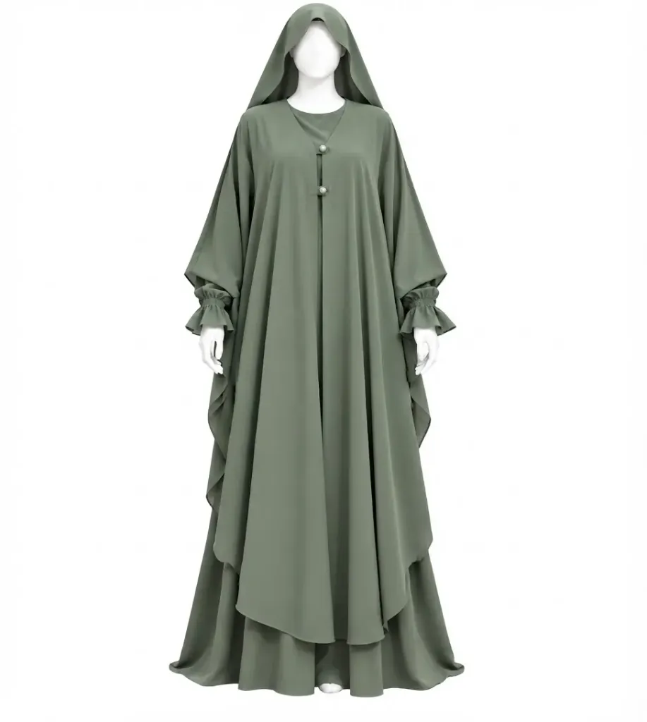 طقم مغربي - alsau 6005, قطعتين مع غطاء رأس متصل, حجاب