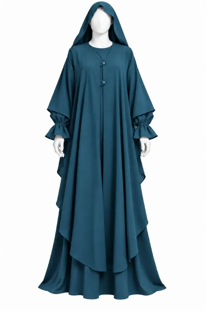 طقم مغربي - alsau 6005, قطعتين مع غطاء رأس متصل, حجاب