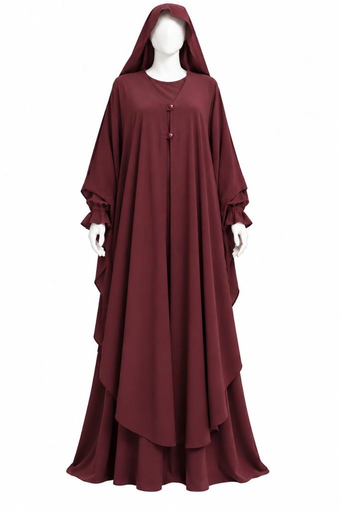 طقم مغربي - alsau 6005, قطعتين مع غطاء رأس متصل, حجاب